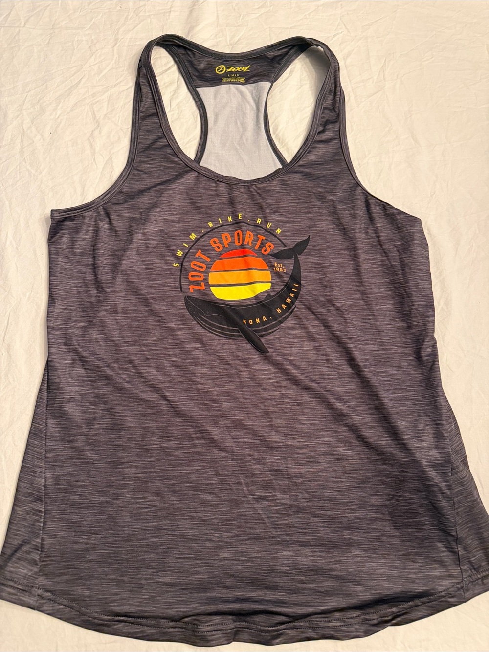 Zoot Women's Charcoal Racerback Tank with Sunset Logo